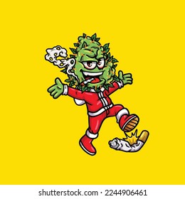 caricatura del personaje de la caricatura del vector de la hierba nublada fumando brusco o articulación de la marihuana de cannabis de la hierba