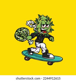 Nacken-Unkraut-Vektorgrafik-Maskottchen-Rauchen Stumpf oder Gelenk von Cannabis marihuana