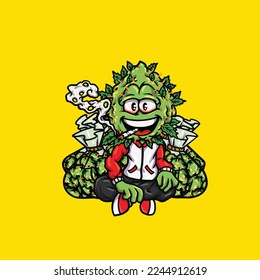 Nacken-Unkraut-Vektorgrafik-Maskottchen-Rauchen Stumpf oder Gelenk von Cannabis marihuana