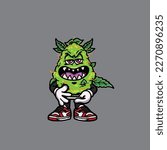 nug weed vector smoking joint and bong hold bud cartoon monster