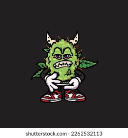 vectores de maleza nug cigarrillo articulación y bong hold bud caricatura monstruo
