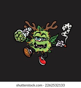 vectores de maleza nug cigarrillo articulación y bong hold bud caricatura monstruo