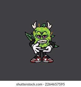 nug weed vector smoking joint and bong hold bud cartoon monster
