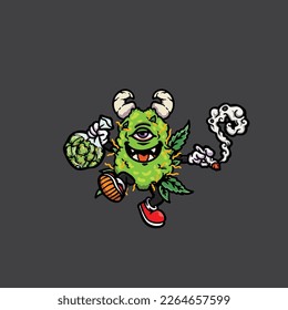 nug weed vector smoking joint and bong hold bud cartoon monster