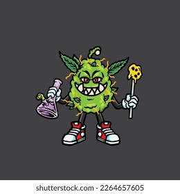 vectores de maleza nug cigarrillo articulación y bong hold bud caricatura monstruo