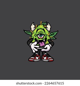 nug weed vector smoking joint and bong hold bud cartoon monster
