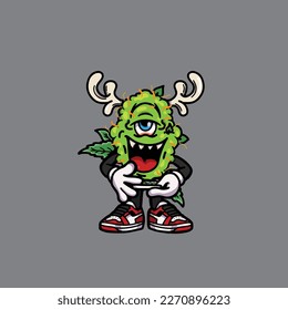 nug weed vector smoking joint and bong hold bud cartoon monster