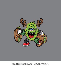 nug weed vector smoking joint and bong hold bud cartoon monster