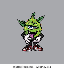 vectores de maleza nug cigarrillo articulación y bong hold bud caricatura monstruo