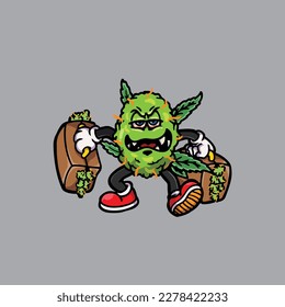 vectores de maleza nug cigarrillo articulación y bong hold bud caricatura monstruo