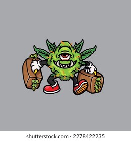 vectores de maleza nug cigarrillo articulación y bong hold bud caricatura monstruo