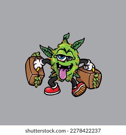 nug weed vector smoking joint and bong hold bud cartoon monster
