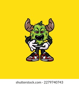 Nackenkraut-Vektorrauchgelenk und Bong-Hold-Bud-Cartoon-Monster