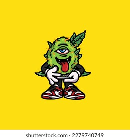 nug weed vector smoking joint and bong hold bud cartoon monster