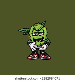 vectores de maleza nug cigarrillo articulación y bong hold bud caricatura monstruo