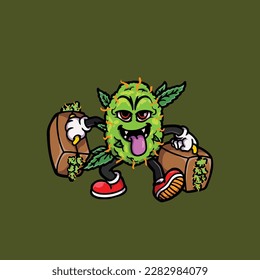 vectores de maleza nug cigarrillo articulación y bong hold bud caricatura monstruo
