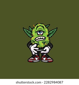 vectores de maleza nug cigarrillo articulación y bong hold bud caricatura monstruo