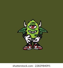 Nackenkraut-Vektorrauchgelenk und Bong-Hold-Bud-Cartoon-Monster