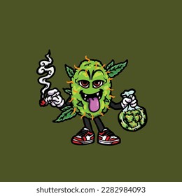 vectores de maleza nug cigarrillo articulación y bong hold bud caricatura monstruo