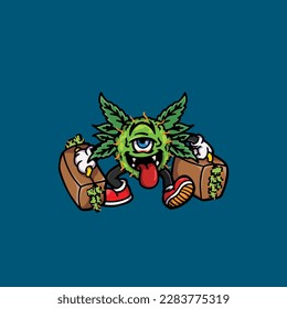 vectores de maleza nug cigarrillo articulación y bong hold bud caricatura monstruo