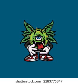 vectores de maleza nug cigarrillo articulación y bong hold bud caricatura monstruo