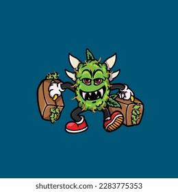 nug weed vector smoking joint and bong hold bud cartoon monster