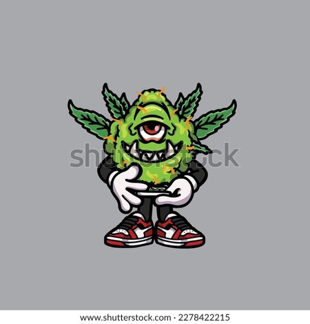nug weed vector smoking joint and bong hold bud cartoon monster