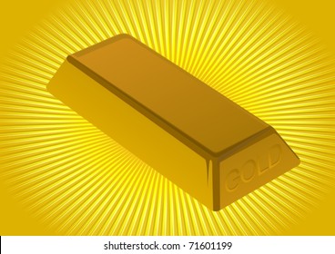 Nugget of gold at an abstract background with radiating ray