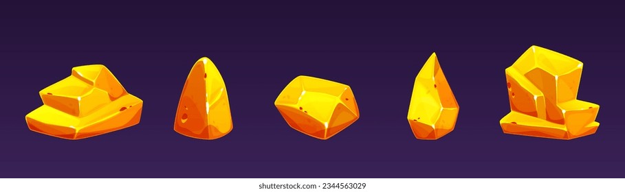 Nugget gold mine game treasure icon vector cartoon illustration. Golden gem ui symbol block isolated material piece. Small heavy shiny and glossy metal boulder design kit. Gemstone clipart texture