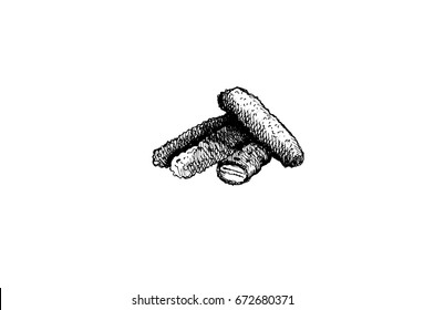 Nuggets, graphic hand drawn illustration isolated on white background. Fast food.