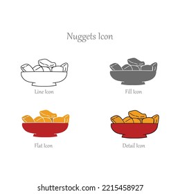 Nuggets Line, Fill, Flat, Outline, Detail-Farbsymbole und Symbole in Vektorgrafik eingestellt - Fast Food