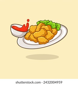 nuggets with sauce and lettuce cute cartoon