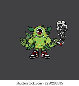 nugs vector smoking joint hold buds weed monster