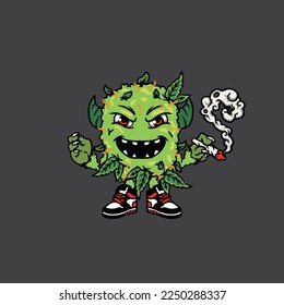 nugs vector smoking joint hold buds weed monster