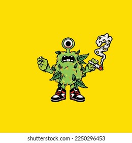 nugs vector smoking joint hold buds weed monster