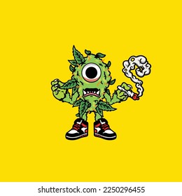 nugs vector smoking joint hold buds weed monster