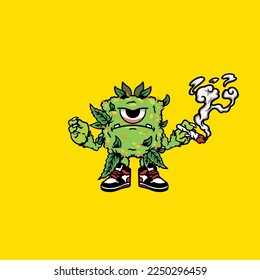 nugs vector smoking joint hold buds weed monster