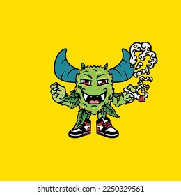 nugs vector smoking joint hold buds weed monster