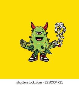 nugs vector smoking joint hold buds weed monster
