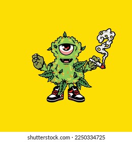 nugs vector smoking joint hold buds weed monster