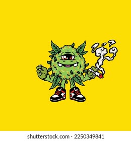 nugs vector smoking joint hold buds weed monster