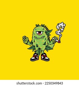 nugs vector smoking joint hold buds weed monster