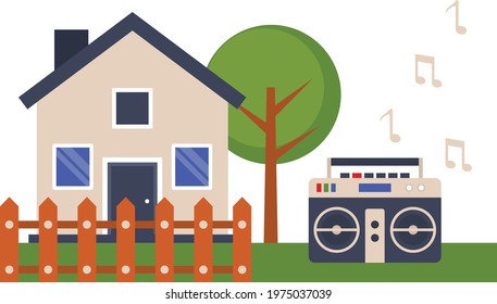 Nuisance Or Noisy Neighbour Concept Vector Color Icon Design, Neighbourhood Conflicts Stock Illustration, Bad Neighbors Symbol