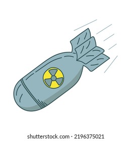 Nuke Bomb Illustration. Flat Nuclear Bomb Vector Icon. Nuke Isolated Aviation Atom Bomb. Nuclear Winter Concept. Atomic Bomb In Colored Flat Illustration. Vector Eps10