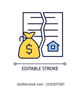 Nullified contract RGB color icon. Void and invalid agreement. Real estate transaction annulment. Isolated vector illustration. Simple filled line drawing. Editable stroke. Arial font used