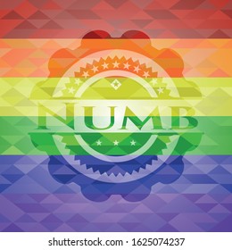 Numb emblem on mosaic background with the colors of the LGBT flag