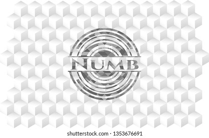 Numb grey emblem with geometric cube white background