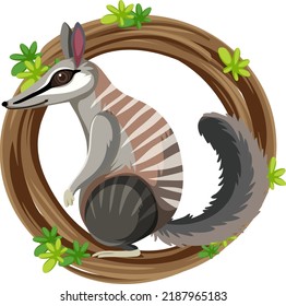 Numbat with liana round frame illustration