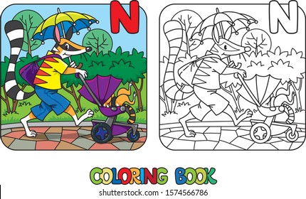 Numbat nanny ABC coloring book. Alphabet N