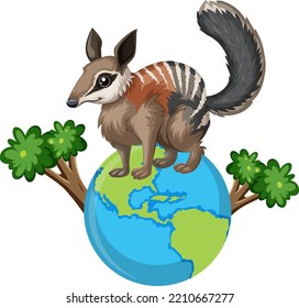 Numbat standing on globe illustration